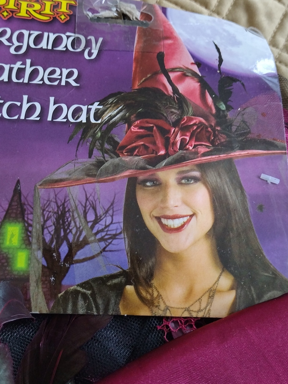 Halloween Party Accessory Burgundy Black Witch Hat + Midi Vintage Skirt